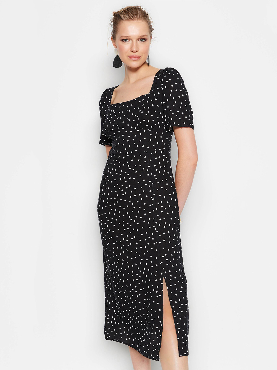 

Trendyol Polka Dot Printed Sheath Midi Dress, Black