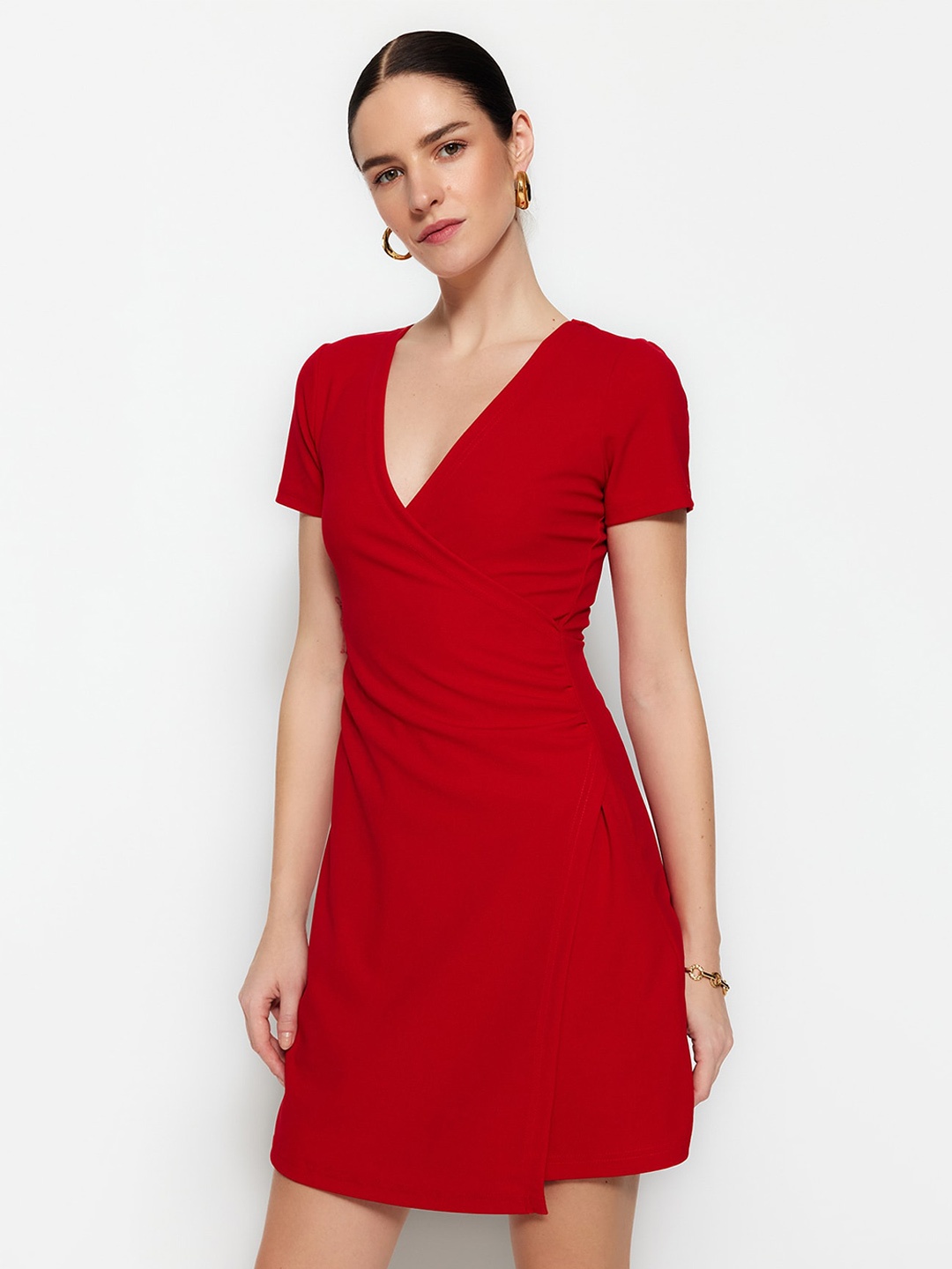 

Trendyol V-Neck Mini Wrap Dress, Red