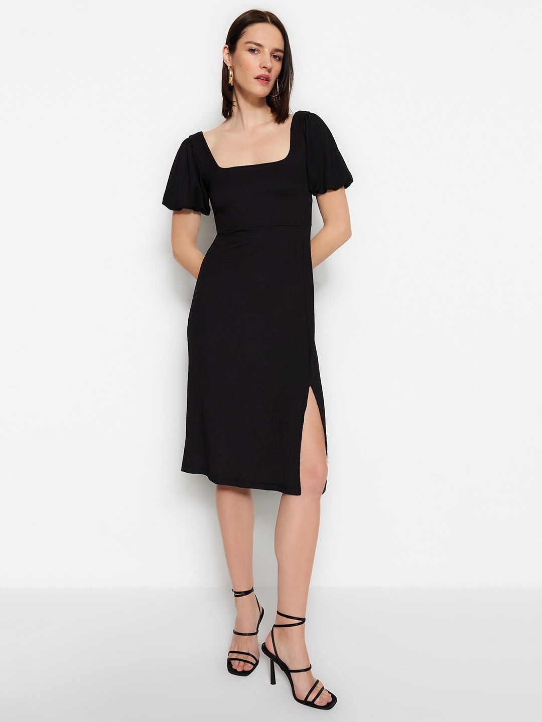 

Trendyol Square Neck A-Line Dress, Black