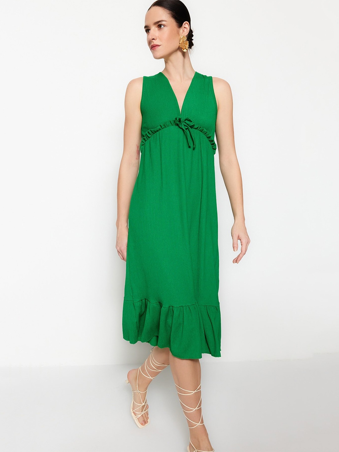 

Trendyol V-Line Tie Up A-Line Midi Dress, Na