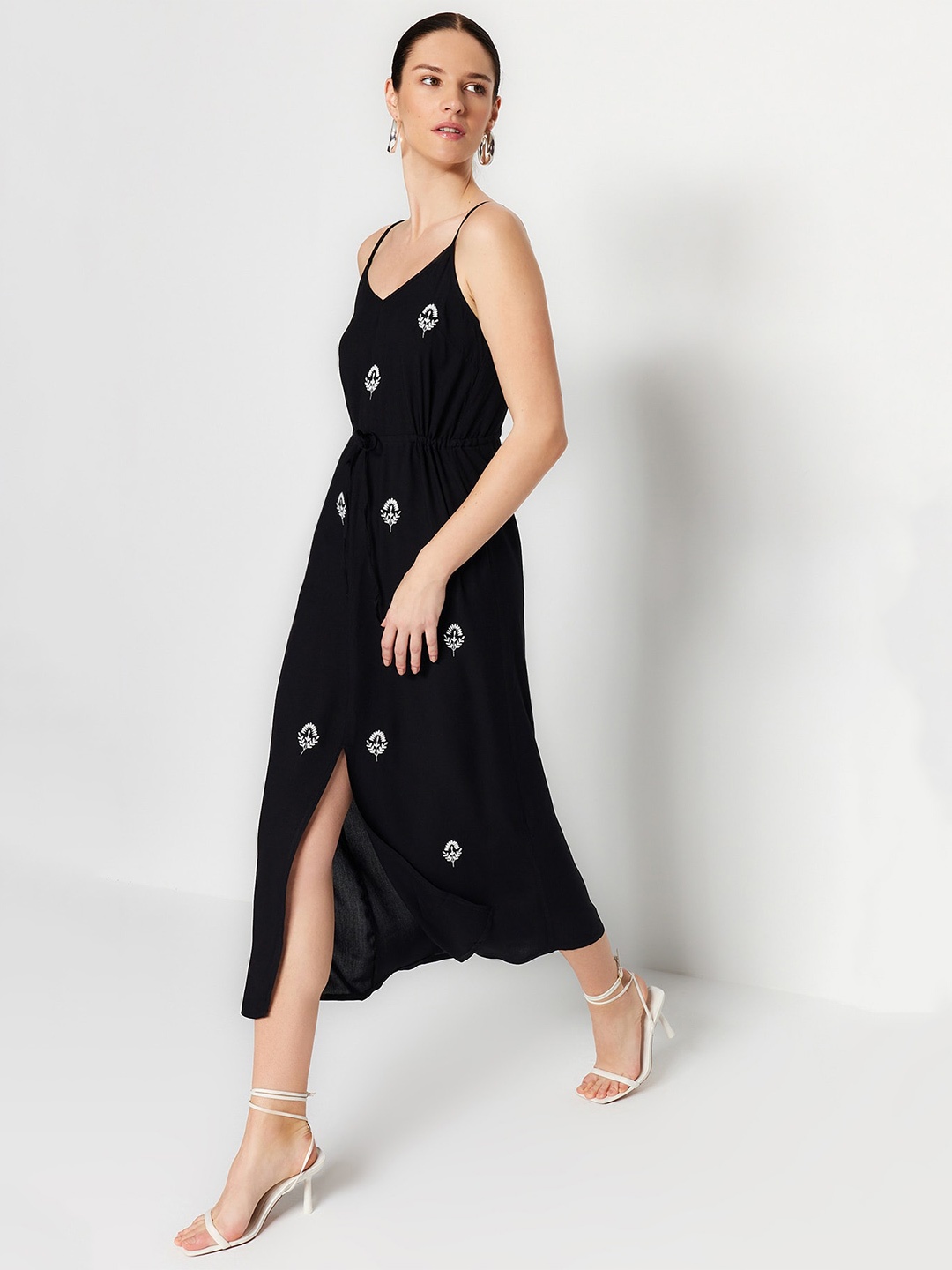 

Trendyol Floral Embroidered A-Line Dress, Black