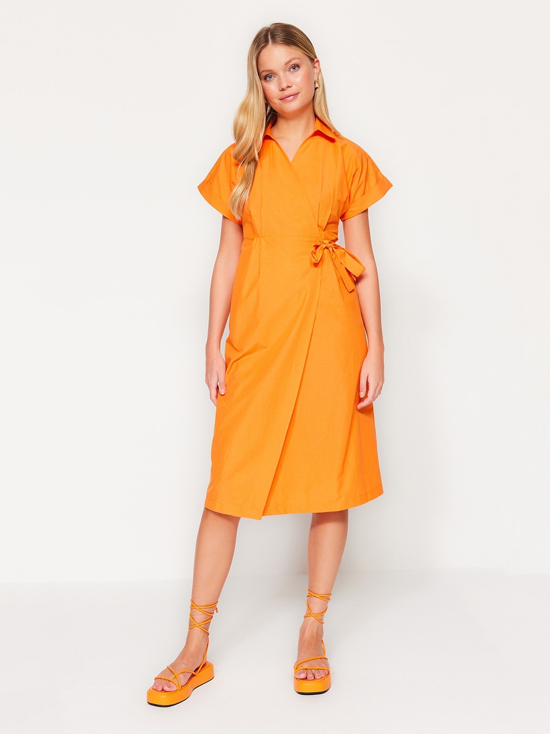

Trendyol Shirt Collar Wrap Dress, Yellow