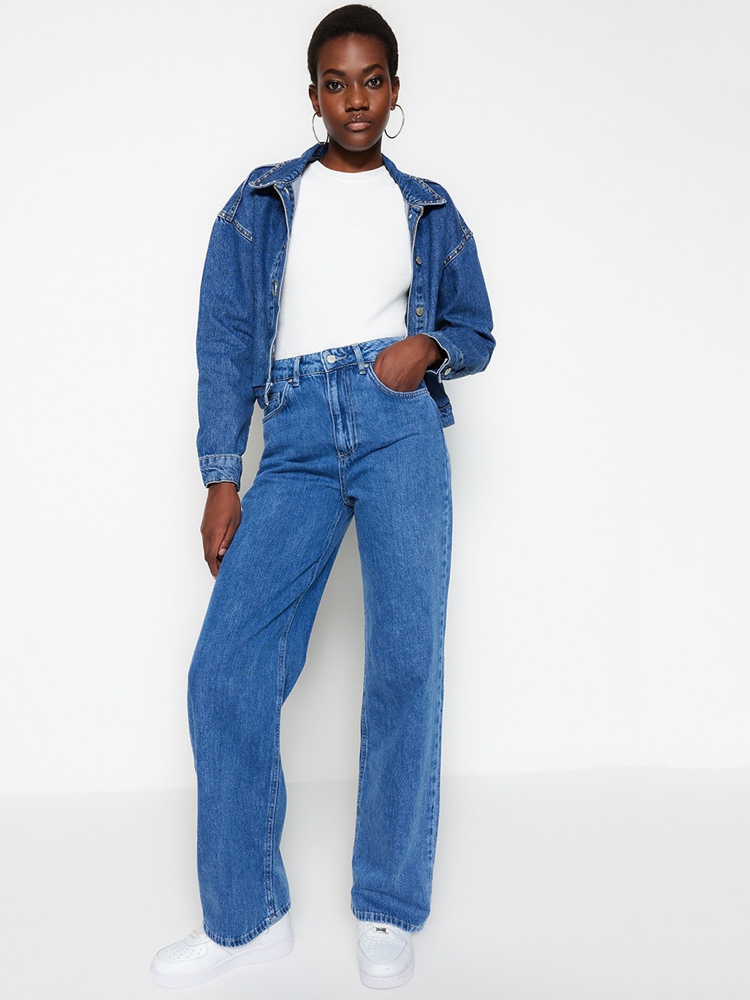 

Trendyol Women High-Rise Wide-Leg Jeans, Blue