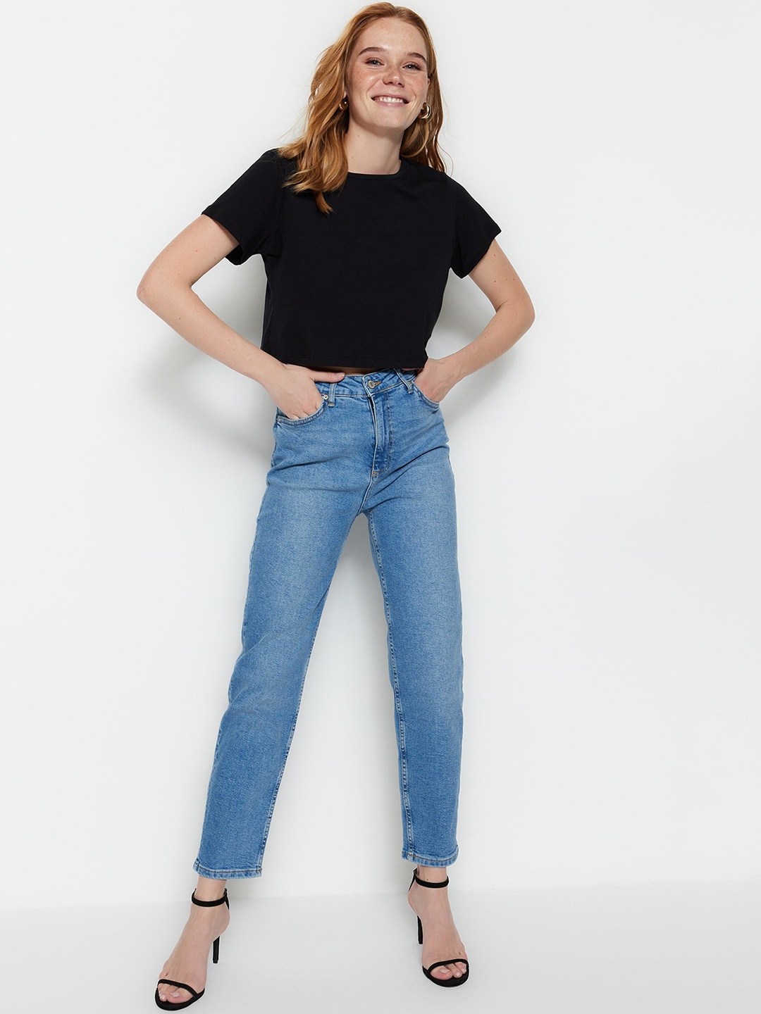 

Trendyol Women High-Rise Clean Look Light Fade Jeans, Blue