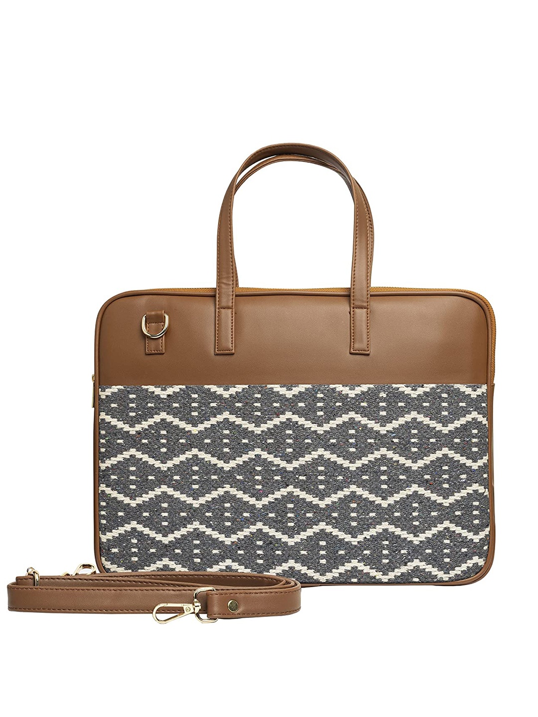 

THE MESSY CORNER Women Textured Laptop Bag, Tan