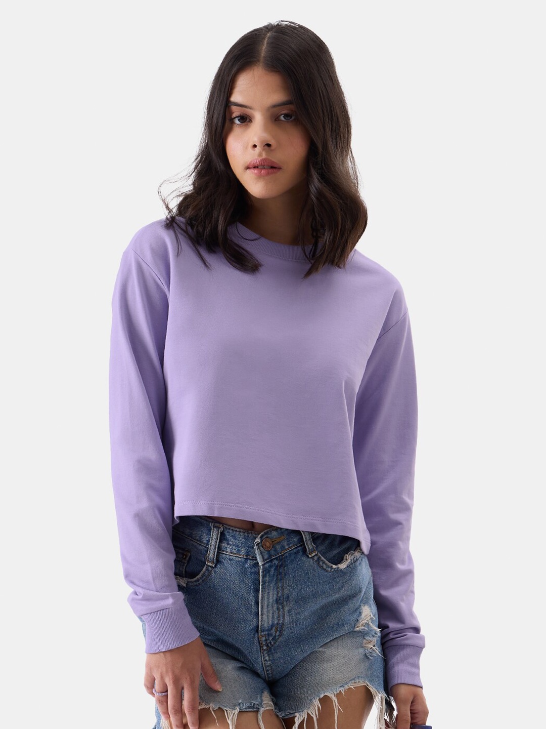 

The Souled Store Lavender Boxy Fit Round Neck Drop-Shoulder Sleeve Pure Cotton T-Shirt