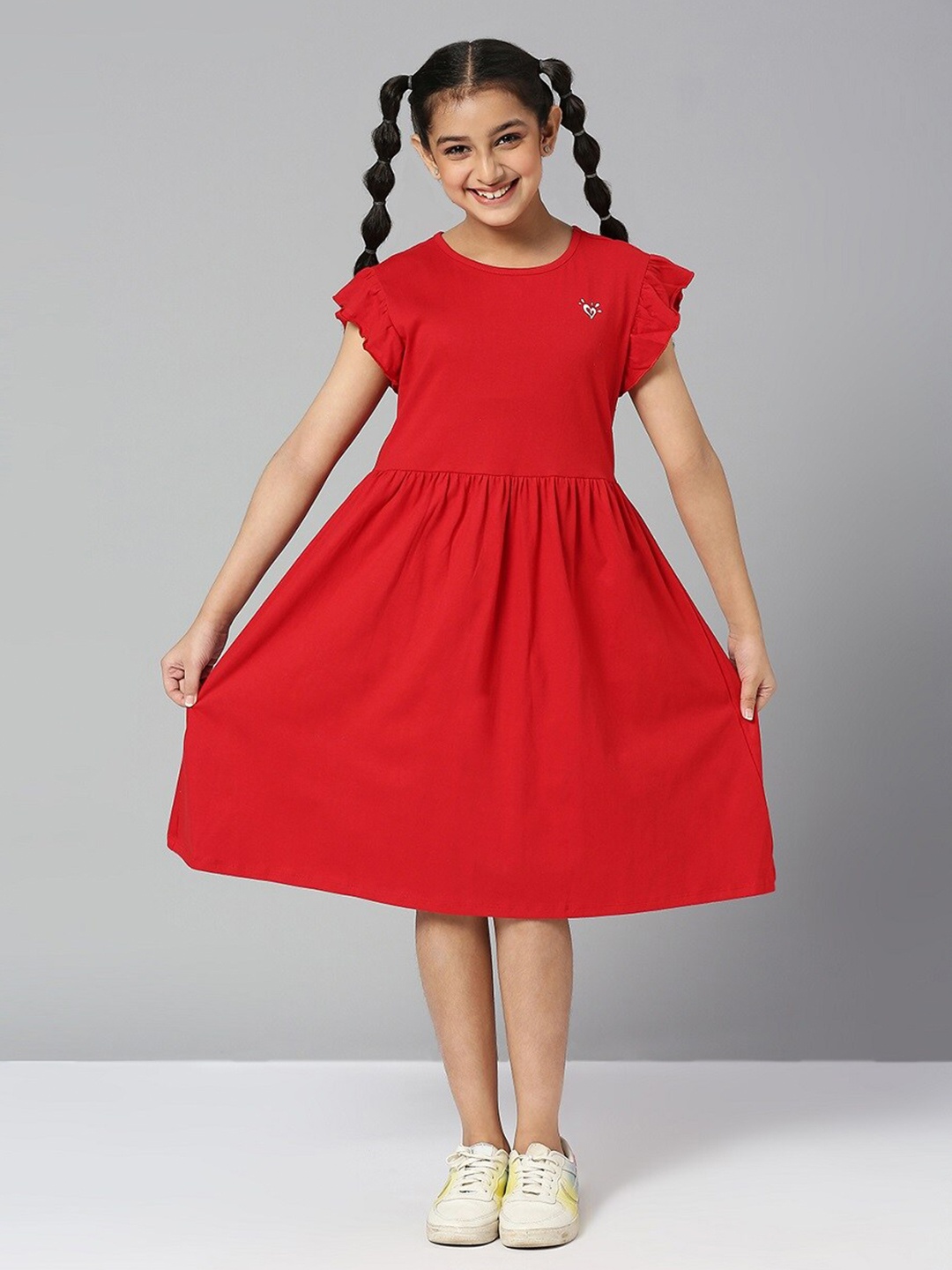 

JUSTICE Girls Flutter Sleeve Fit & Flare Midi Dress, Red