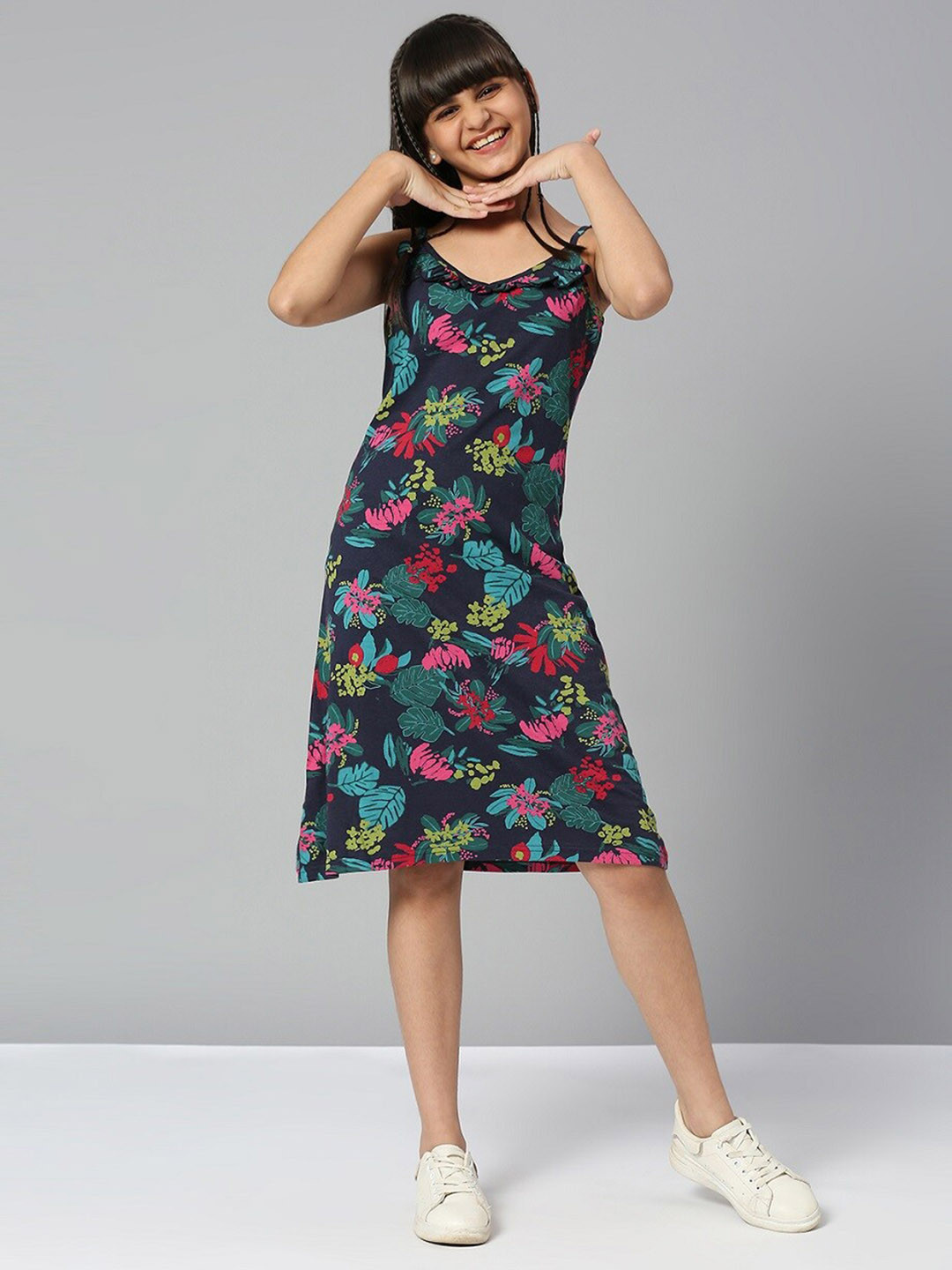 

JUSTICE Girls Floral Print Sheath Dress, Navy blue