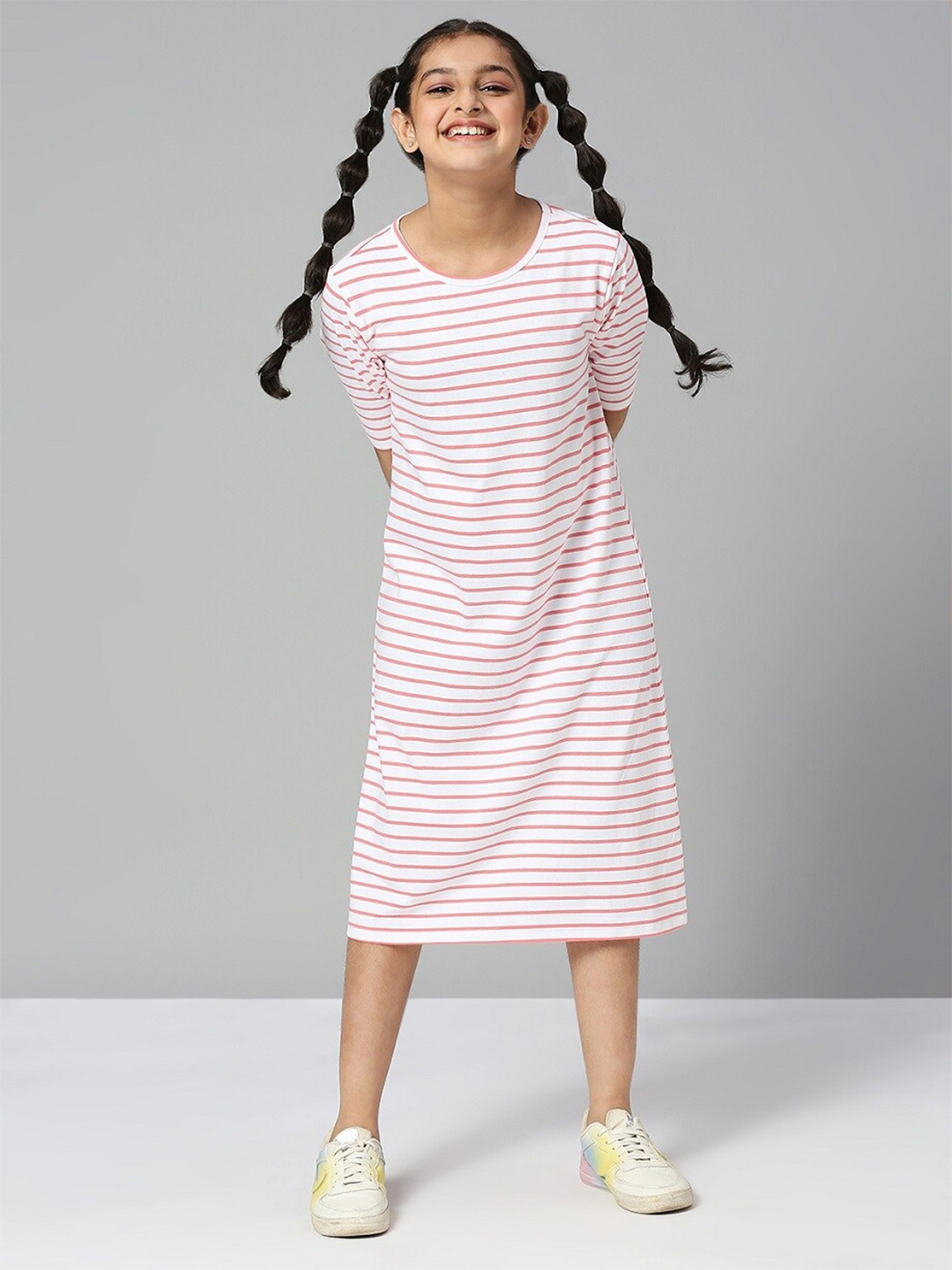

JUSTICE Girls Striped Formal T-shirt Dress, White