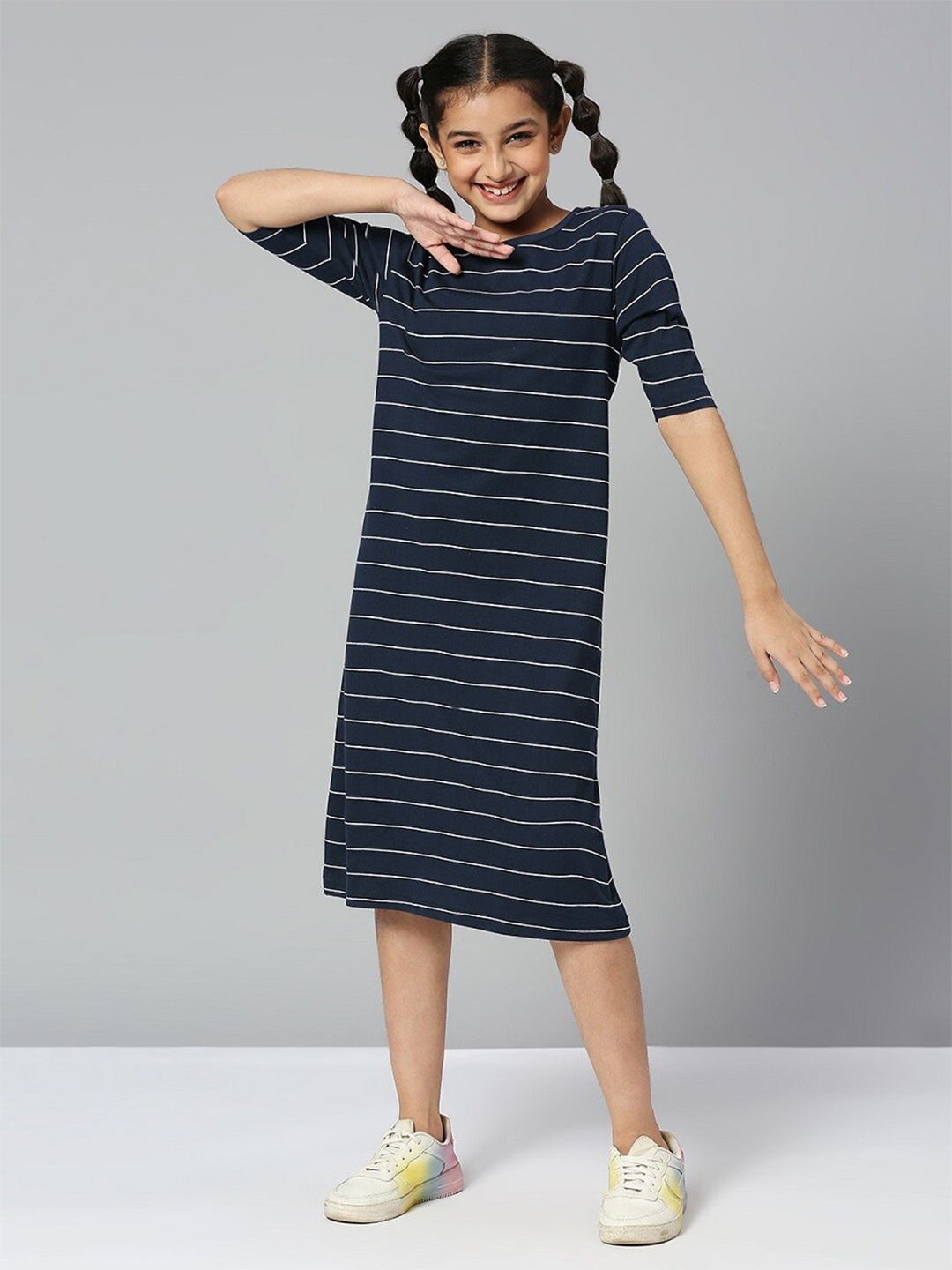 

JUSTICE Girls Striped Formal T-shirt Midi Dress, Navy blue