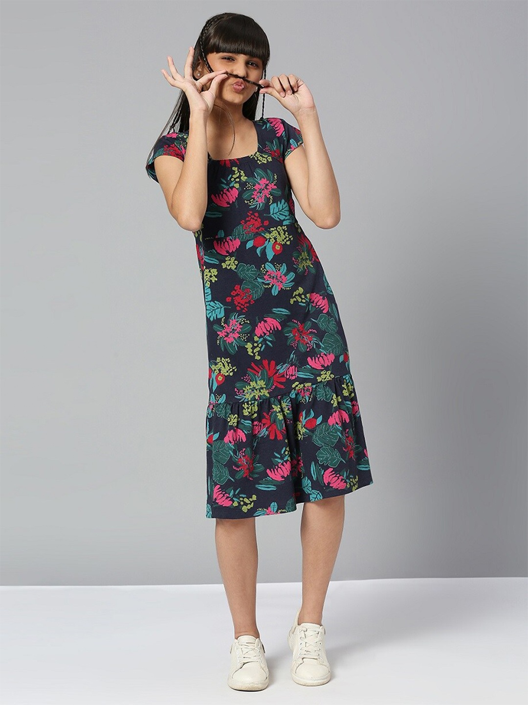 

JUSTICE Navy Blue Floral Print Sheath Dress