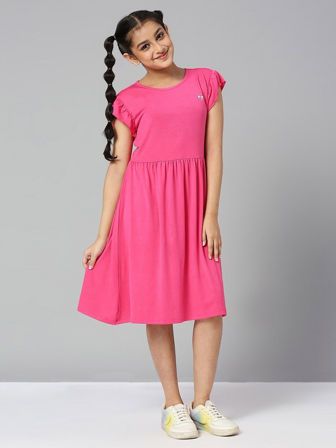 

JUSTICE Girls Flutter Sleeve Fit & Flare Dress, Pink