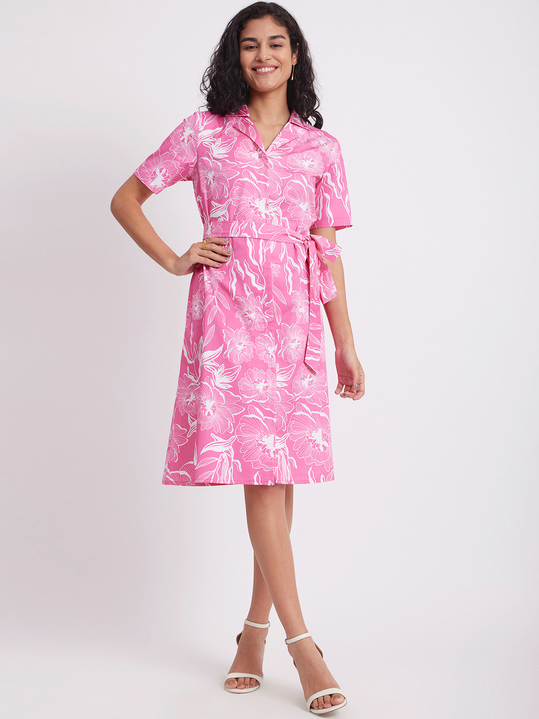 

FableStreet Pink Floral Print Fit & Flare Dress