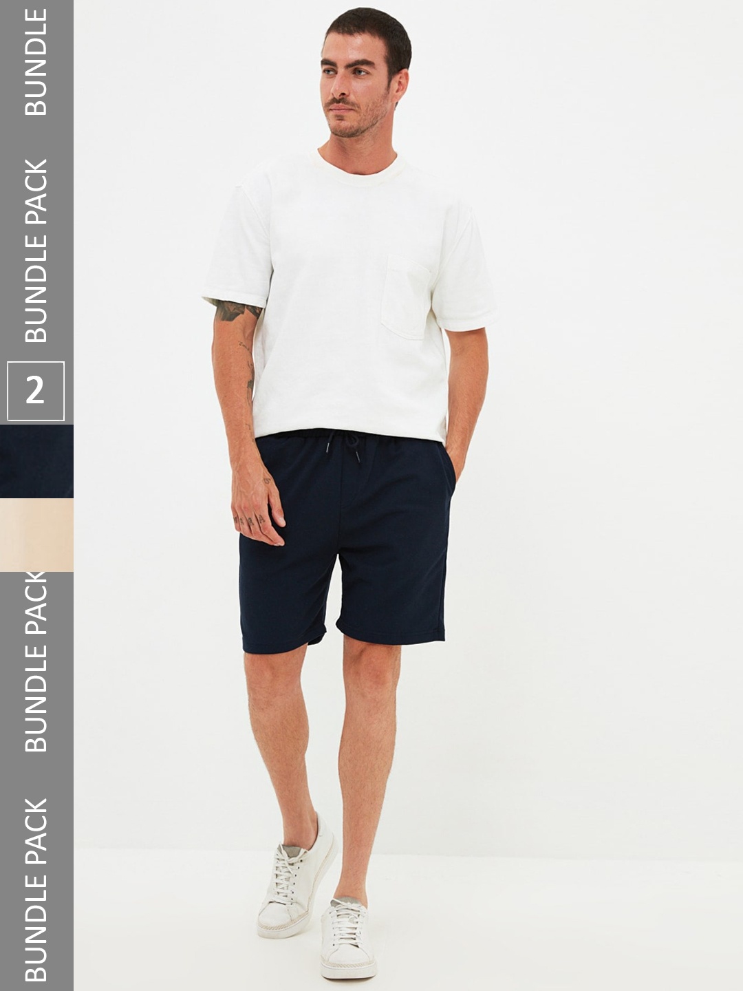 

Trendyol Men Pack Of 2 Mid-Rise Casual Shorts, Beige