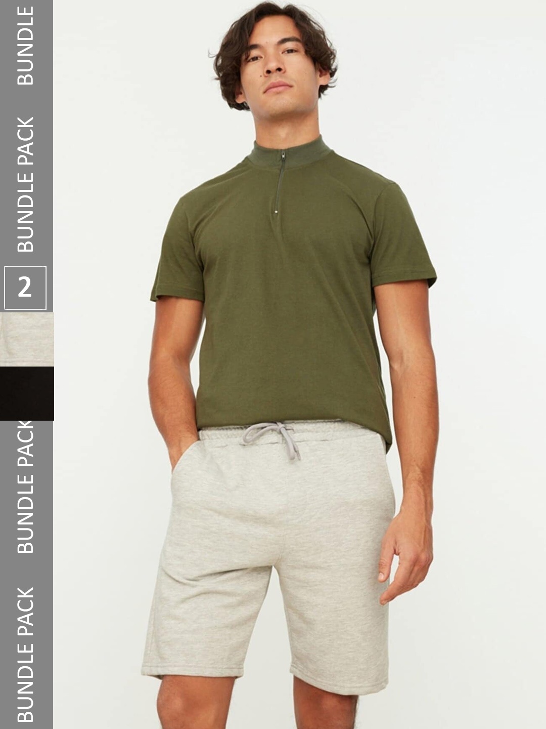 

Trendyol Men Pack Of 2 Mid-Rise Casual Shorts, Grey