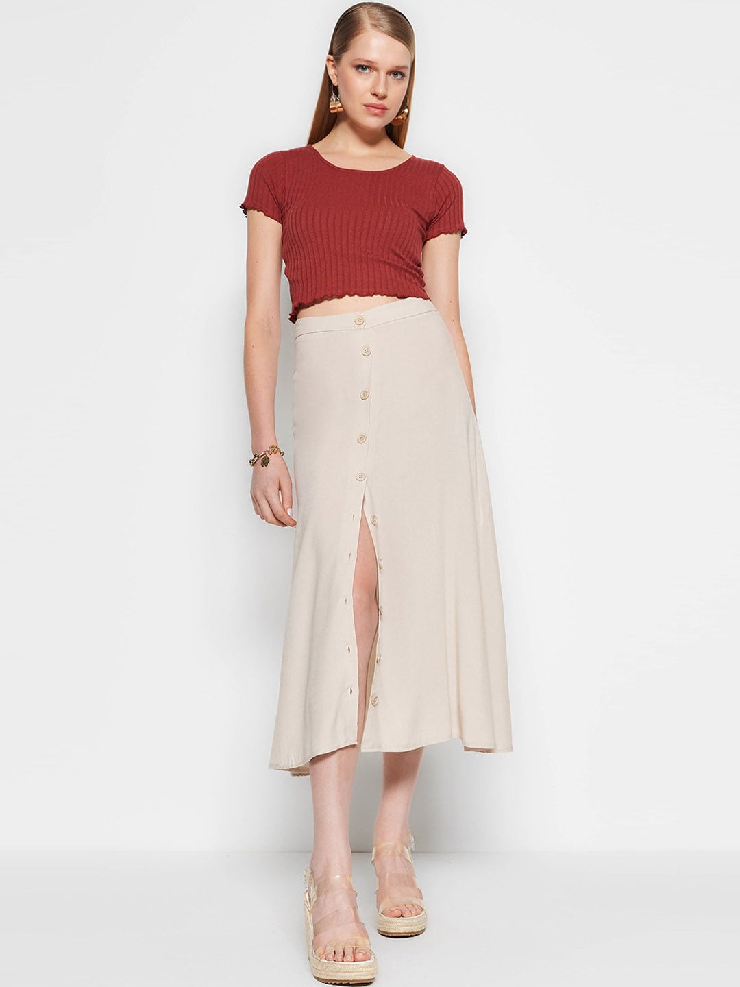

Trendyol A-Line Midi Skirt, Cream