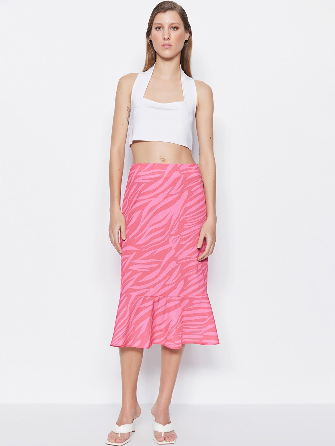 

Trendyol Printed A-line Skirt, Pink