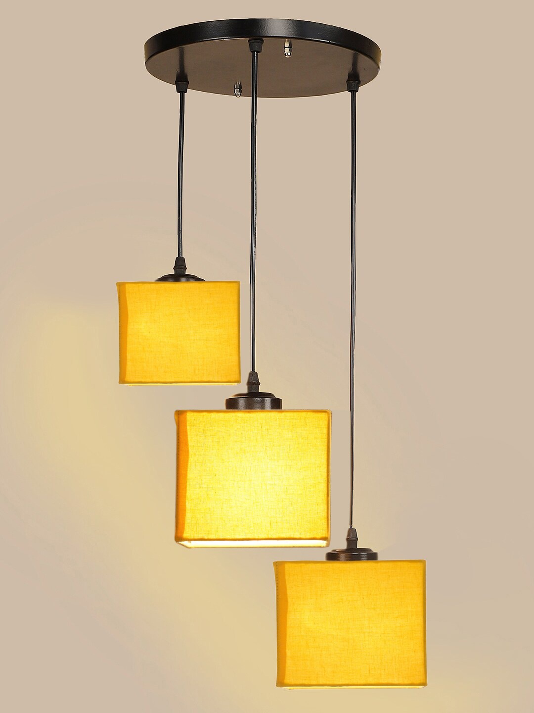 

Devansh Yellow & Black Cotton Shade Square Cluster Hanging Lamp