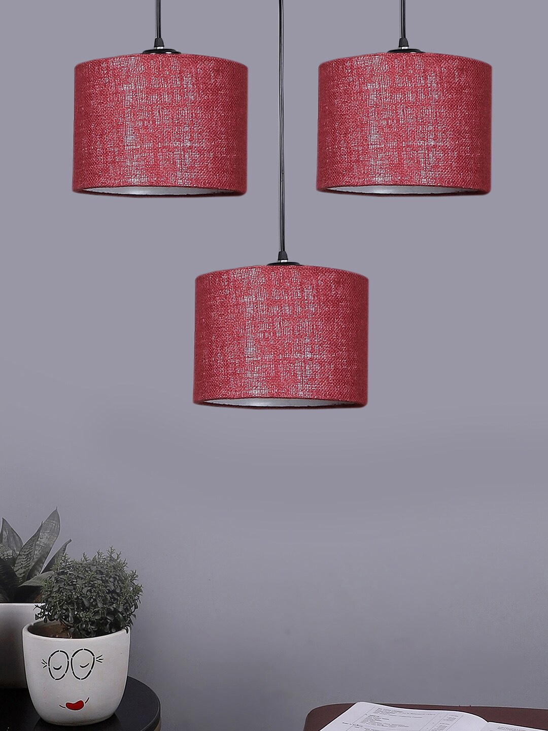 

Devansh Maroon & Black Jute Shade Round Drum Cluster Ceiling Lamp