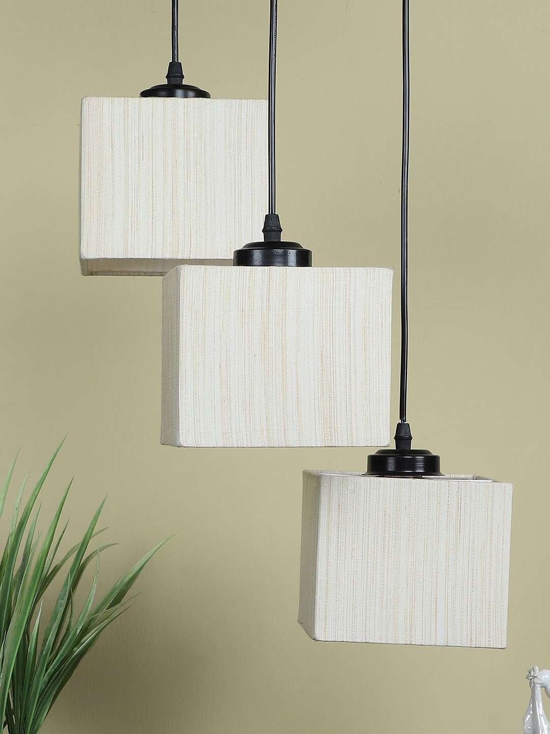 

Devansh Off White & Black Cotton Shade Square Cluster Ceiling Lamp