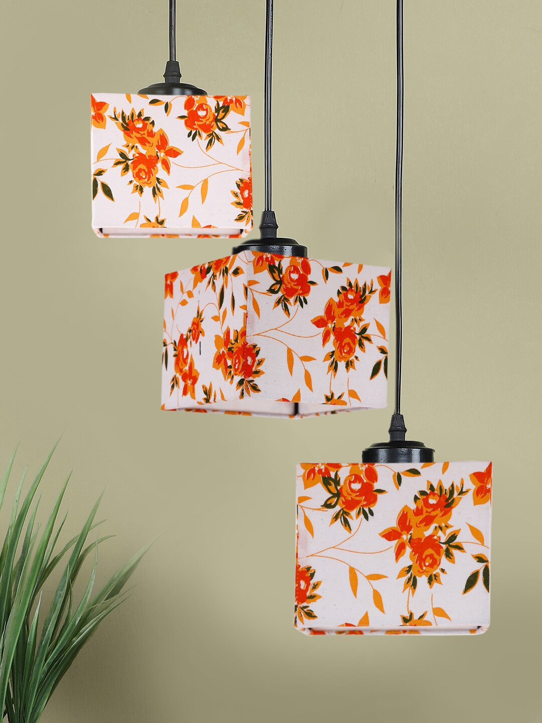 

Devansh White & Red Floral Printed Cotton Shade Square Cluster Hanging Lamp