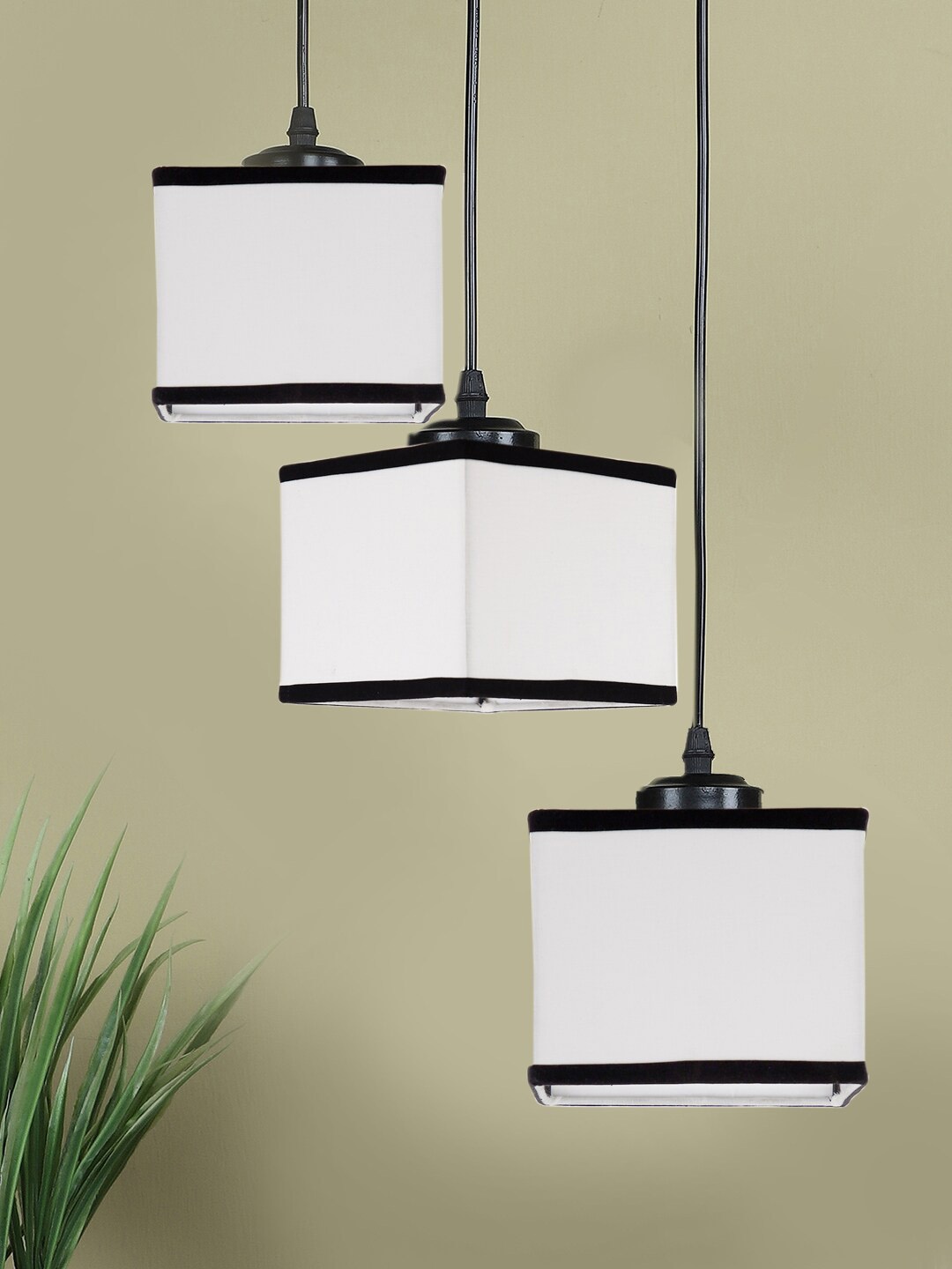 

Devansh Brown & Black Cotton Shade Square Cluster Hanging Lamp, White