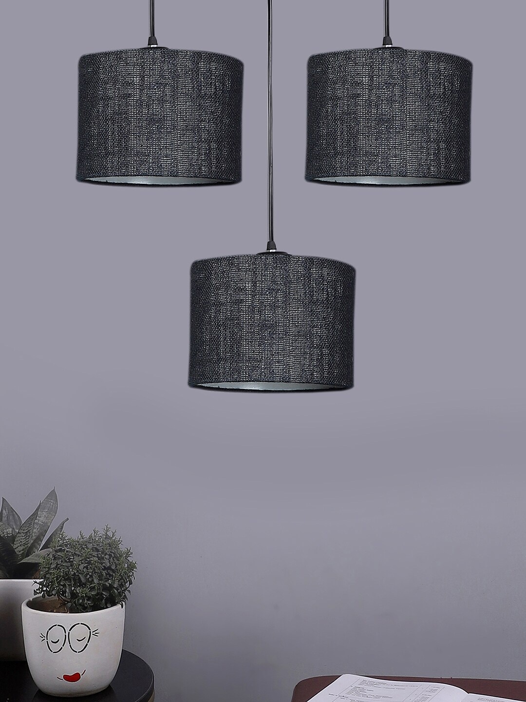

Devansh Black Jute Shade Round Drum Cluster Hanging Lamp