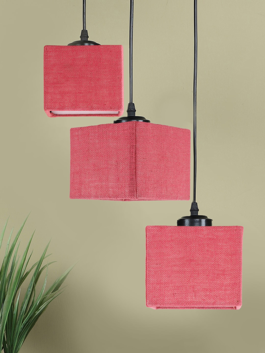 

Devansh Pink & Black Jute Shade Square Cluster Hanging Lamp