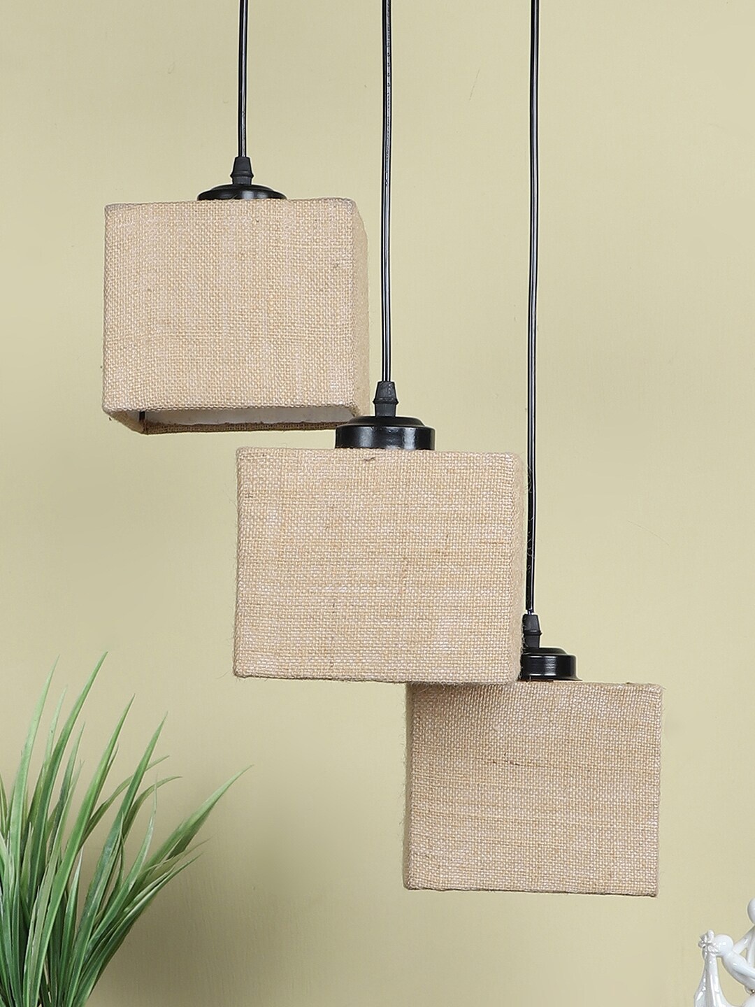 

Devansh Beige & Black Jute Shade Square Cluster Hanging Lamp