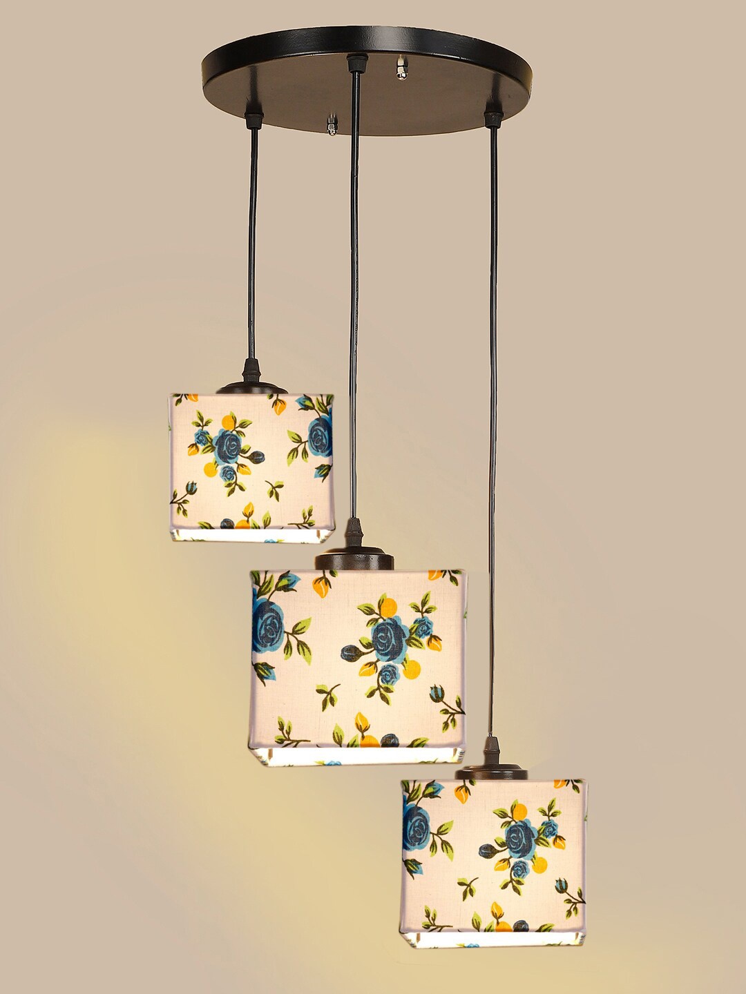 

Devansh White & Blue Floral Printed Shade Square Cluster Hanging Lamp