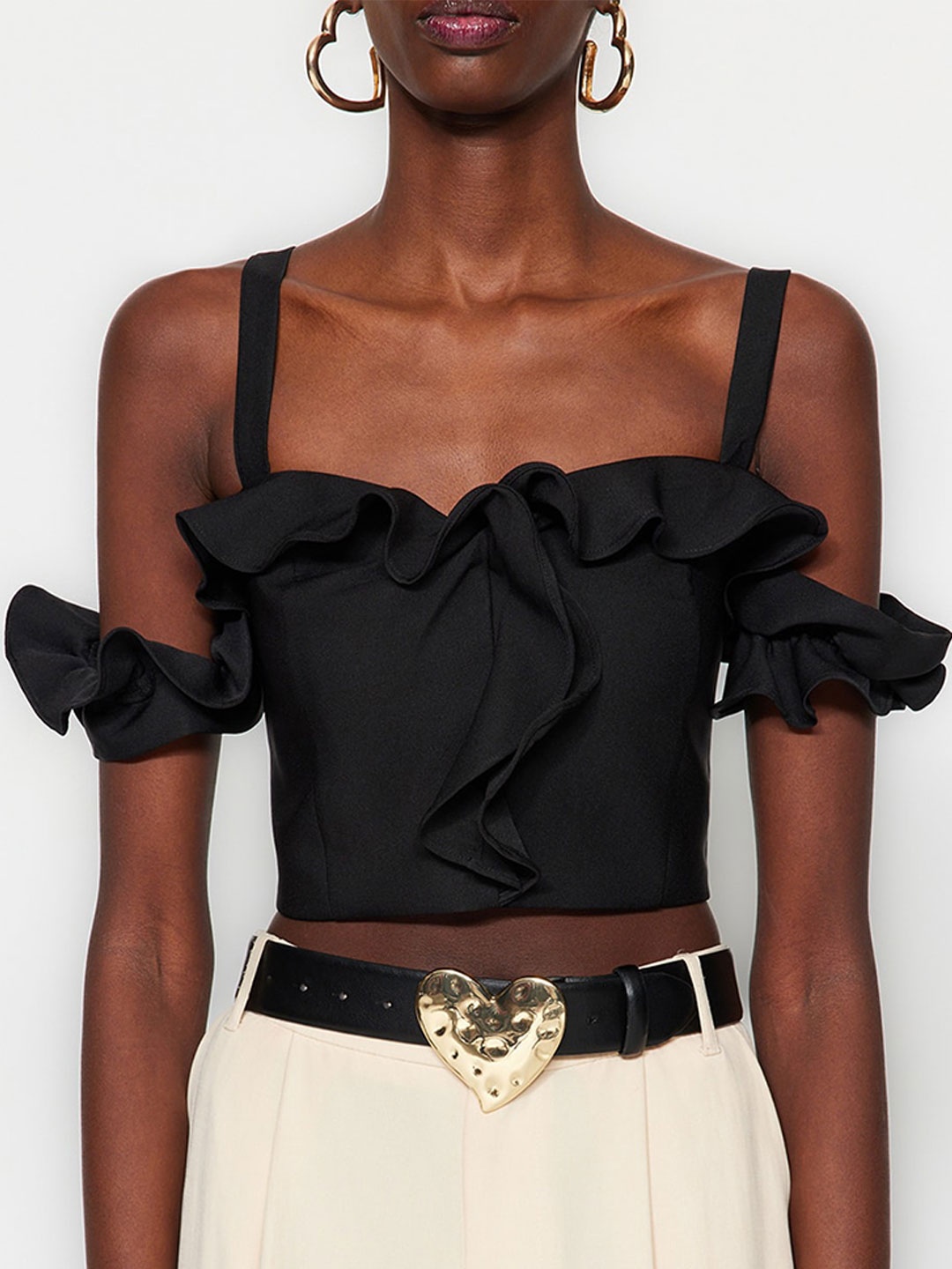 

Trendyol Shoulder Straps Bardot Crop Top, Black