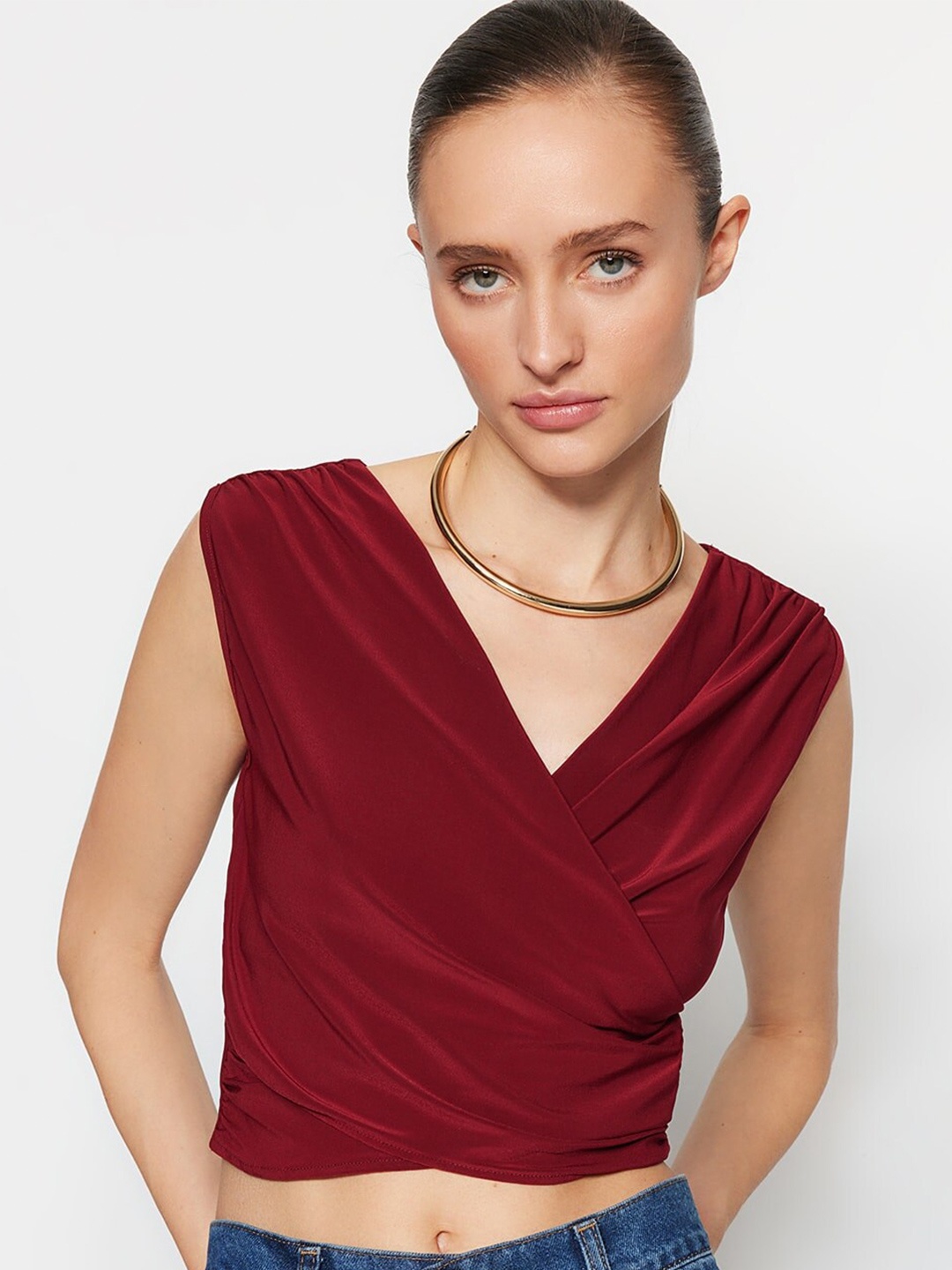 

Trendyol V-Neck Wrap Crop Top, Na