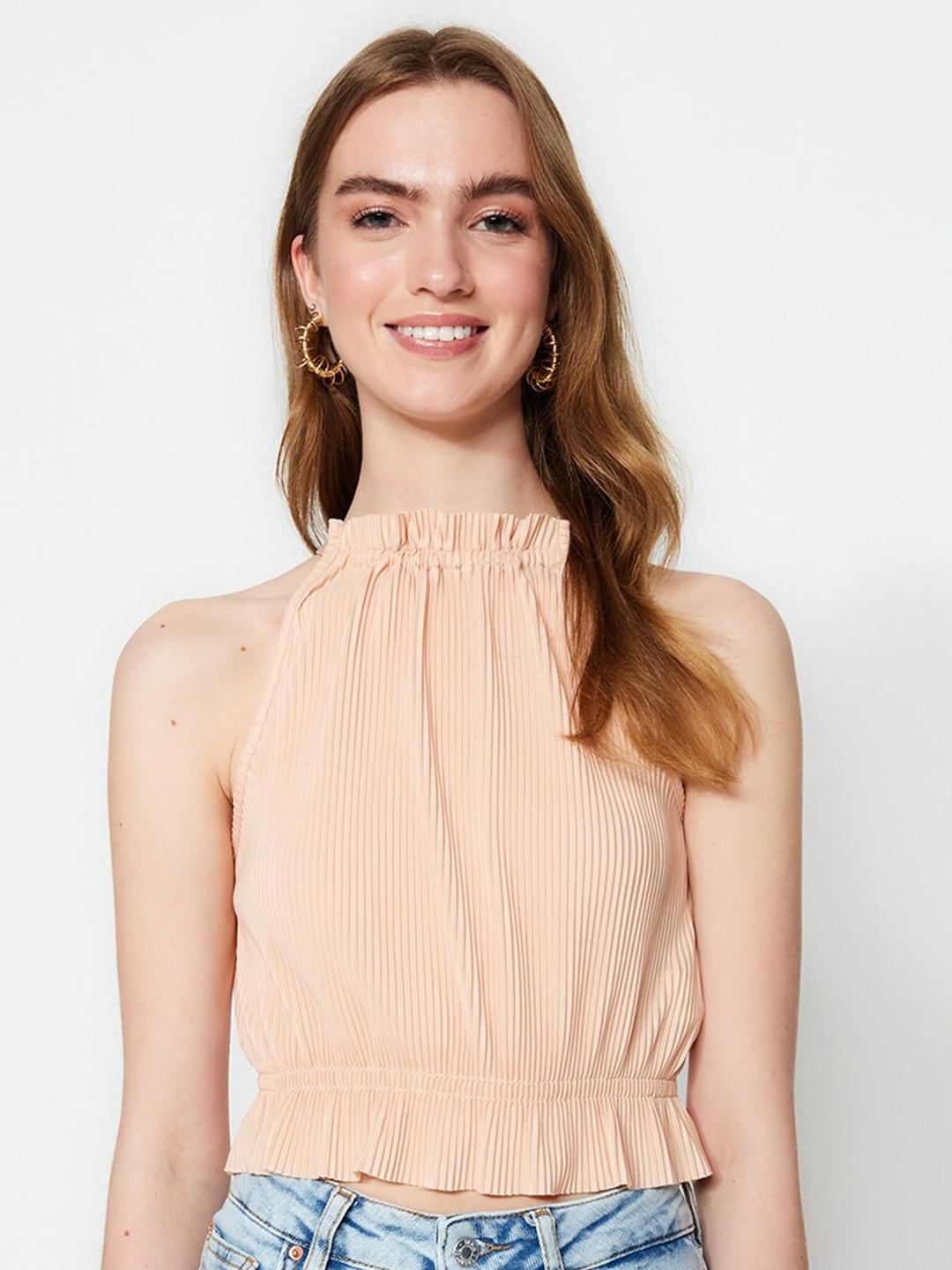 

Trendyol High Neck Sleeveless Top, Cream
