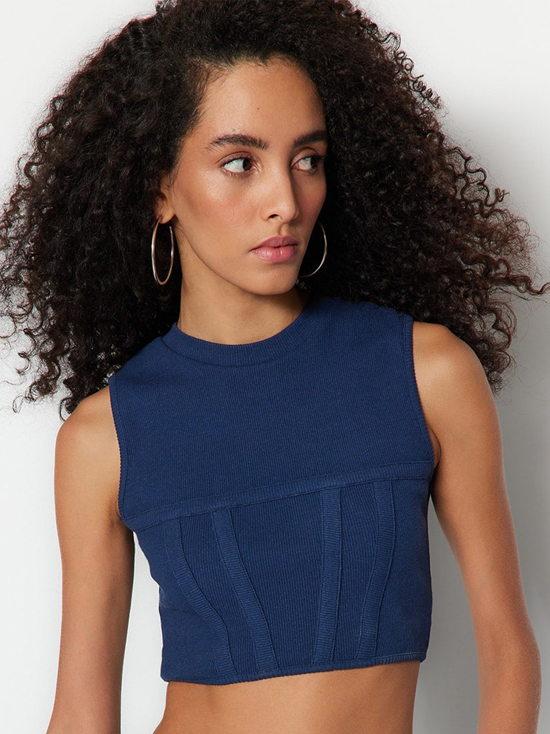 

Trendyol Ribbed Sleeveless Cotton Crop Top, Blue