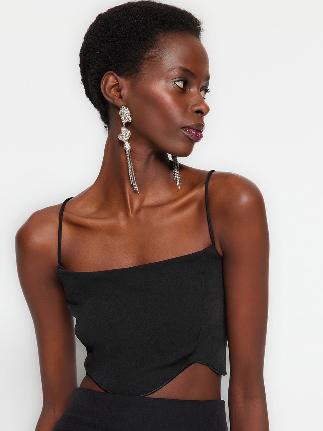 

Trendyol Shoulder Straps Bardot Crop Top, Black