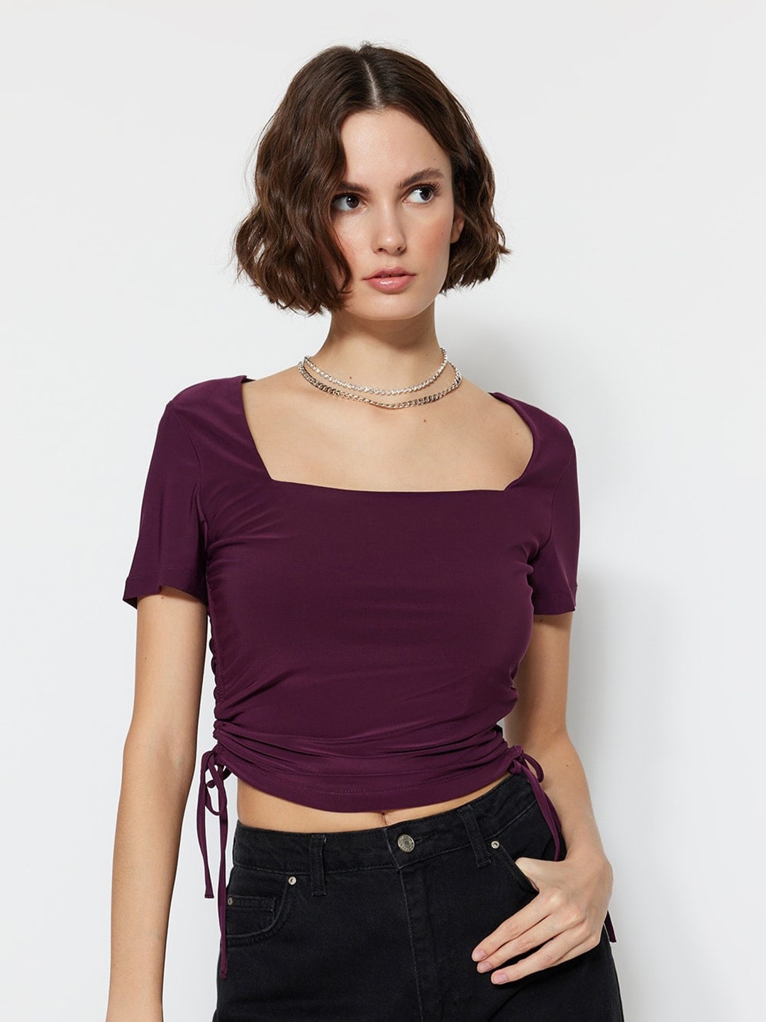 

Trendyol Square Neck Regular Crop Top, Purple
