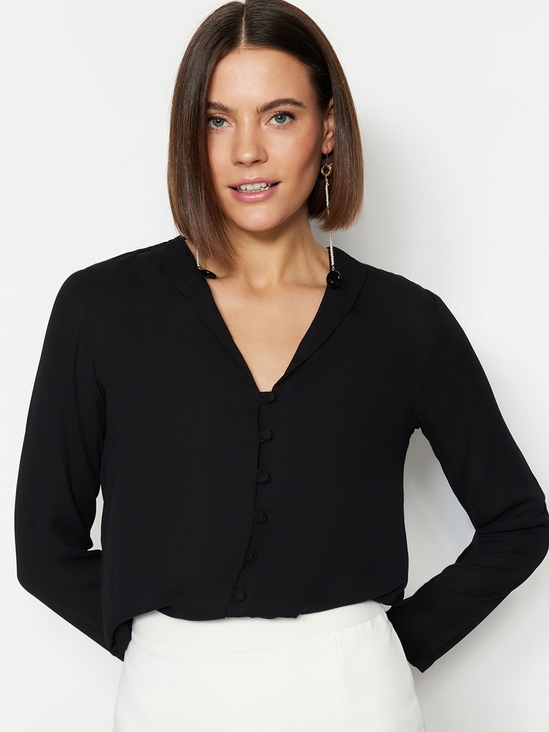 

Trendyol V Neck Cotton Regular Top, Black