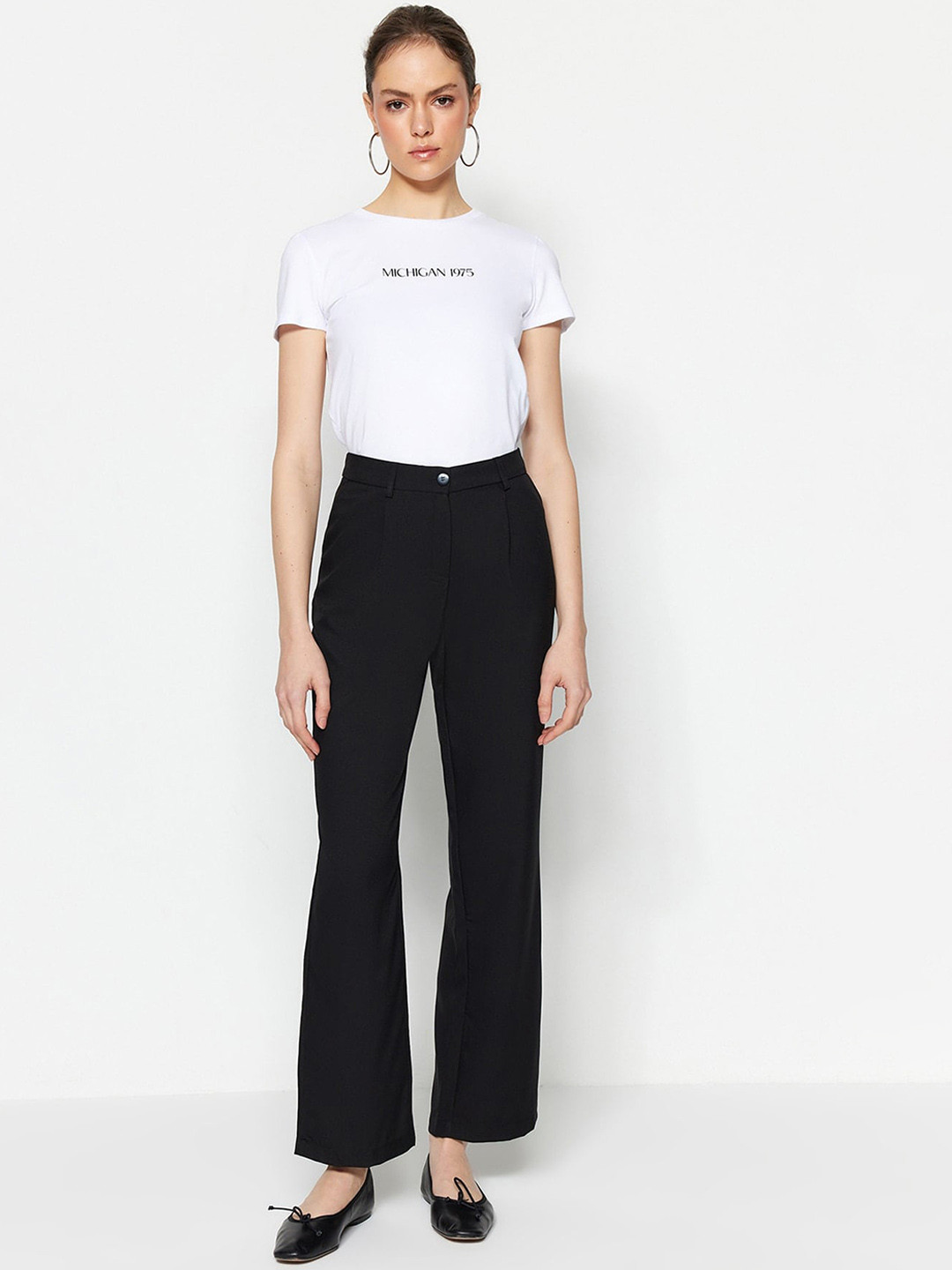 

Trendyol Women High-Rise Straight Fit Parallel Trousers, Black