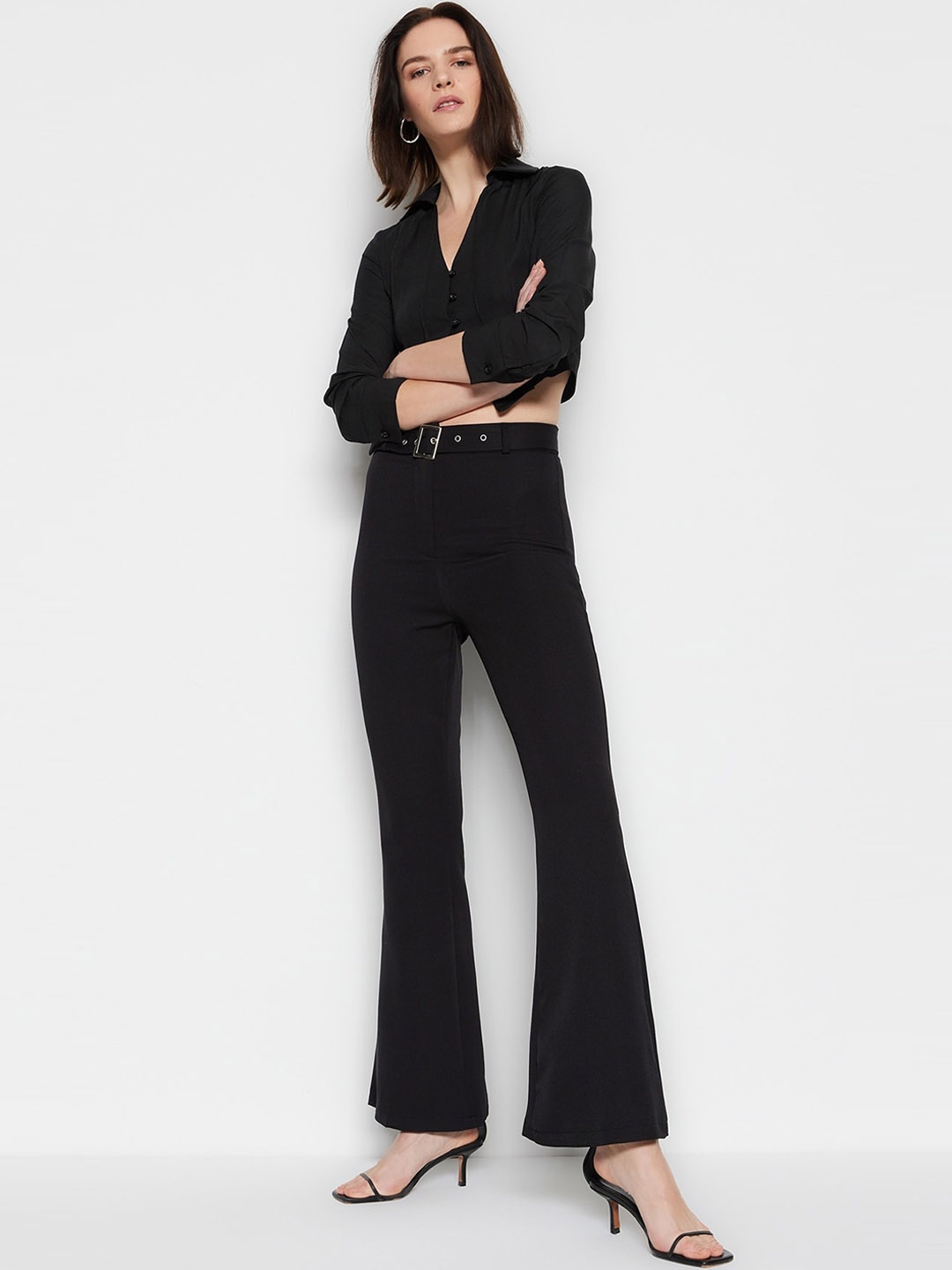 

Trendyol Women High-Rise Regular Fit Bootcut Trousers, Black