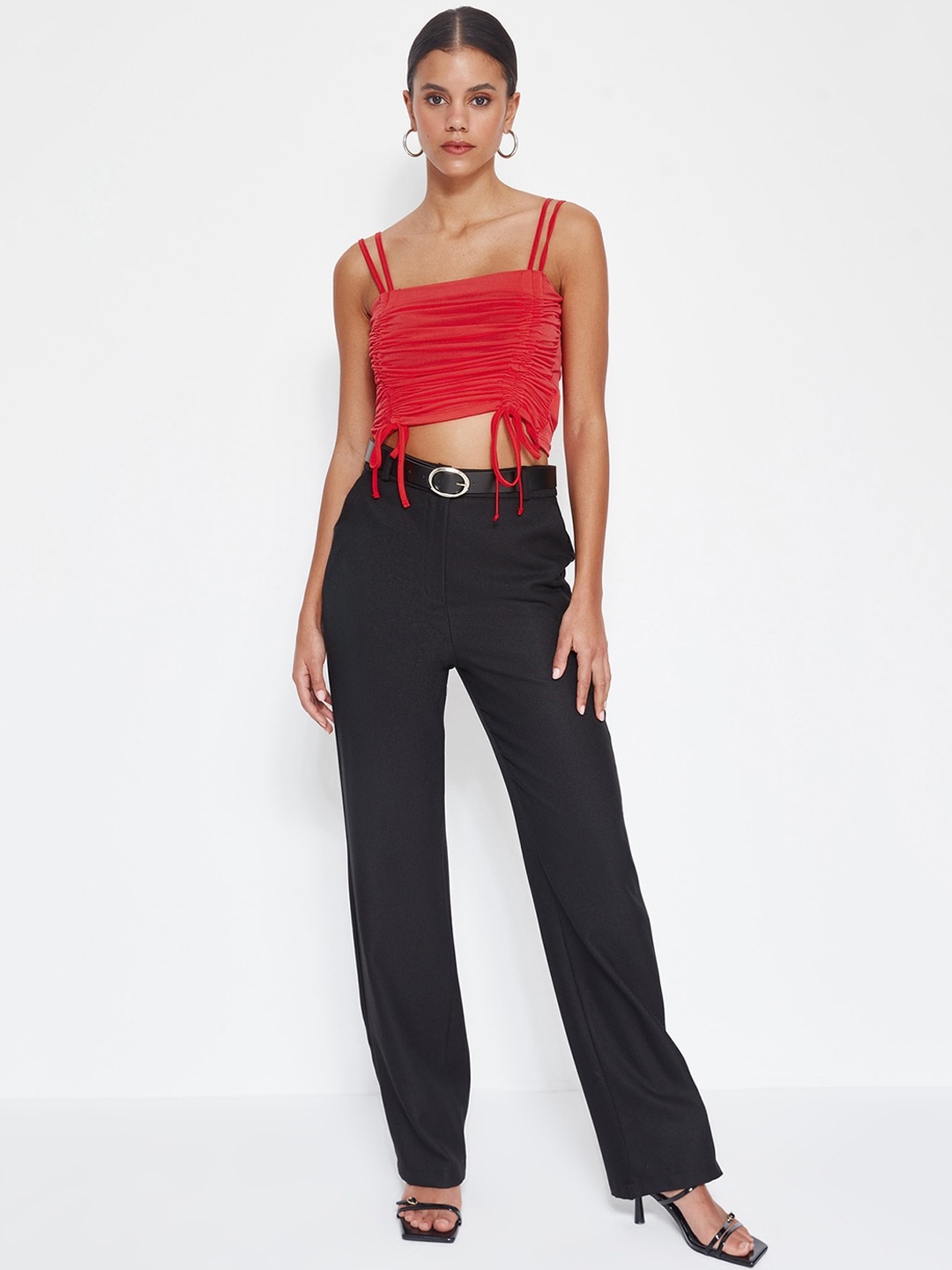 

Trendyol Women High-Rise Regular Trousers, Black
