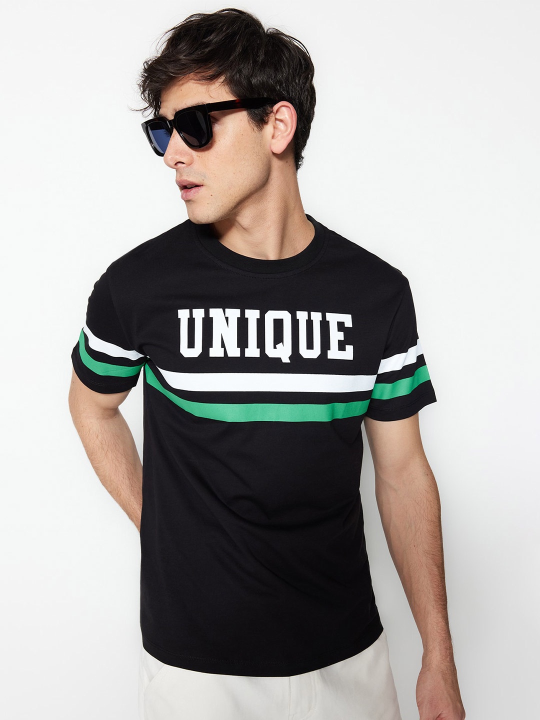 

Trendyol Typography Printed Pure Cotton T-shirt, Black