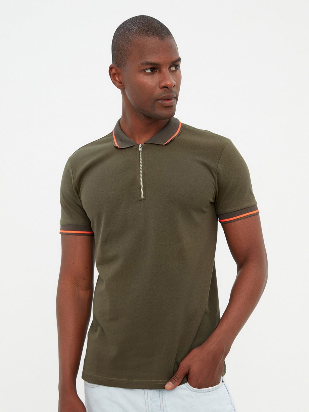 

Trendyol Polo Collar Pure Cotton Casual T-shirt, Olive