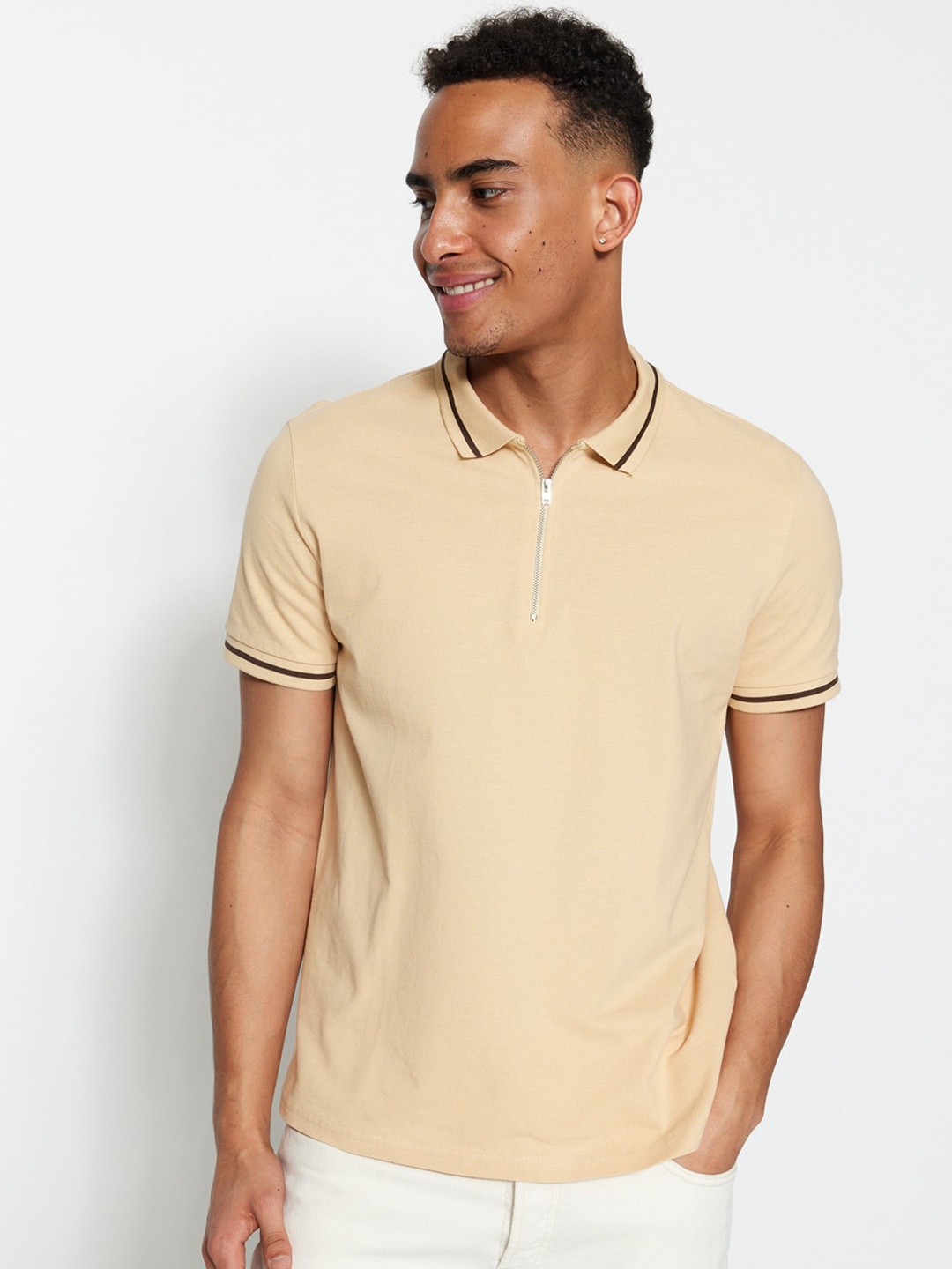 

Trendyol Polo Collar Pure Cotton Casual T-shirt, Beige