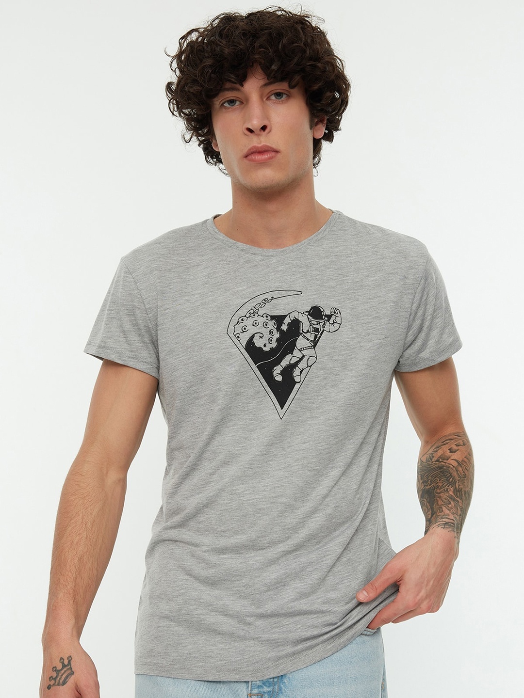 

Trendyol Typography Printed Casual T-shirt, Grey