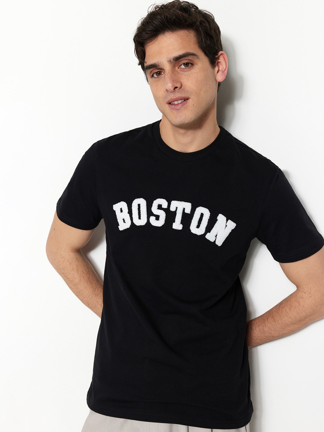 

Trendyol Typography Printed Pure Cotton T-shirt, Black