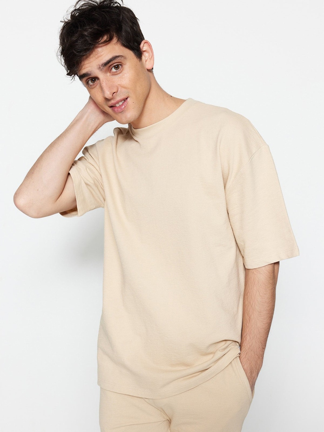 

Trendyol Round Neck Pure Cotton T-shirt, Beige
