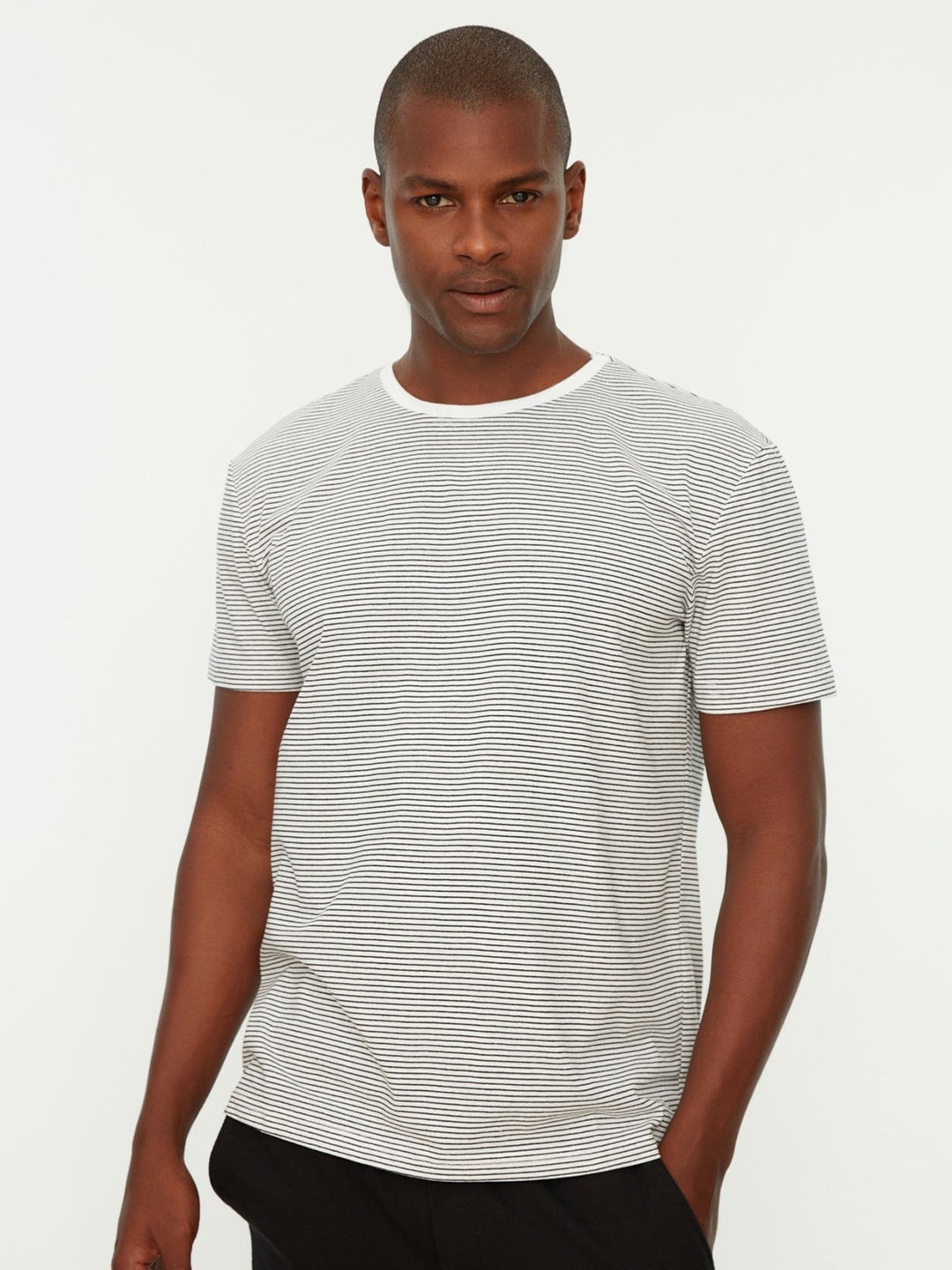 

Trendyol Striped Round Neck Casual T-shirt, White