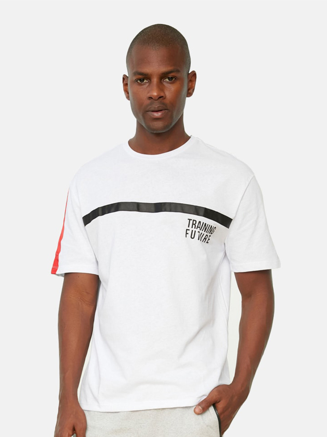 

Trendyol Typography Printed Drop-Shoulder Sleeves Pure Cotton T-shirt, White