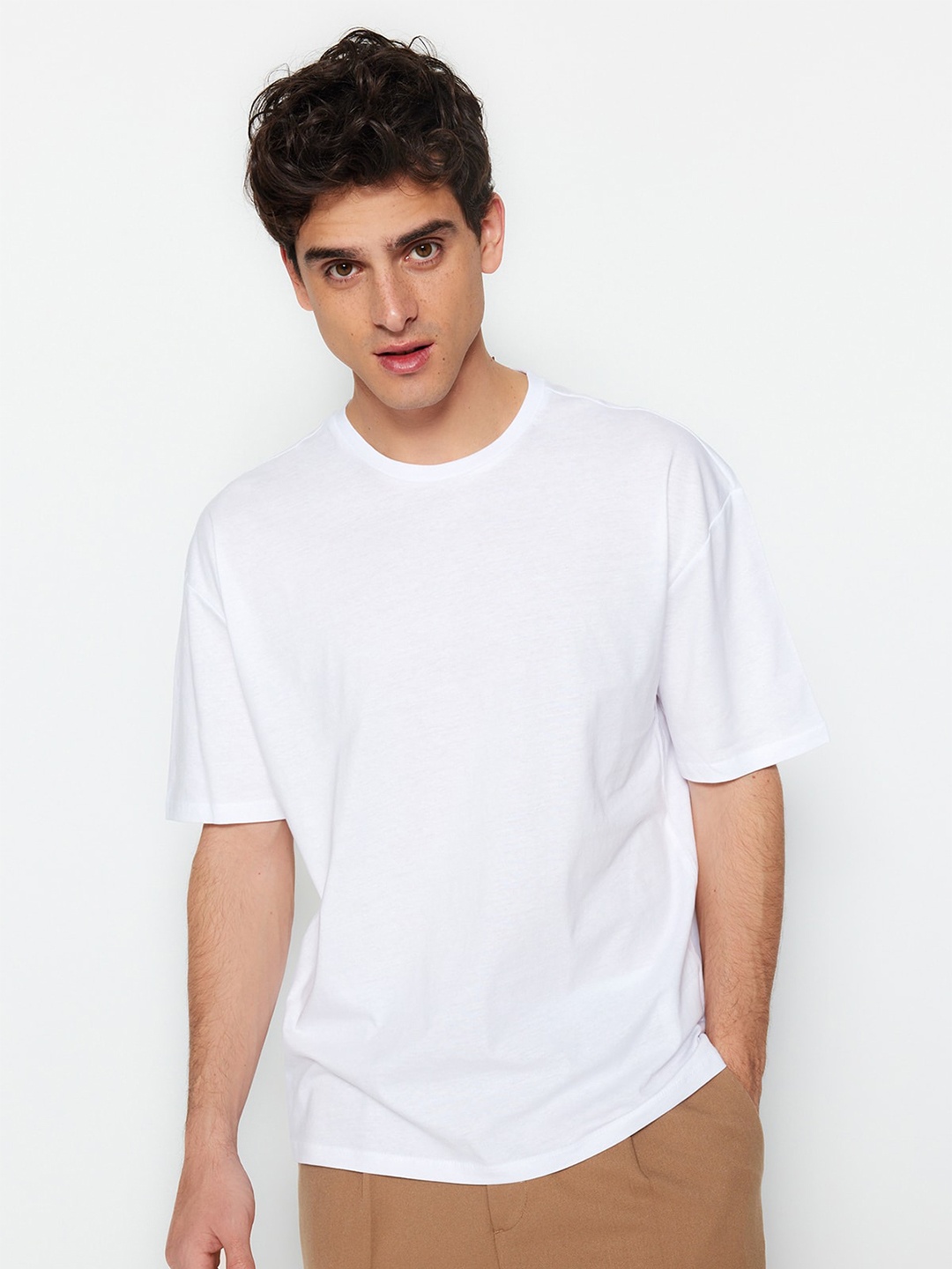 

Trendyol Drop-Shoulder Sleeves Pure Cotton Casual T-shirt, White