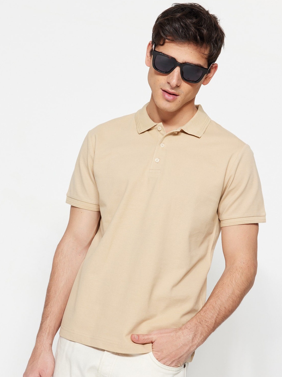 

Trendyol Polo Collar Pure Cotton T-shirt, Beige